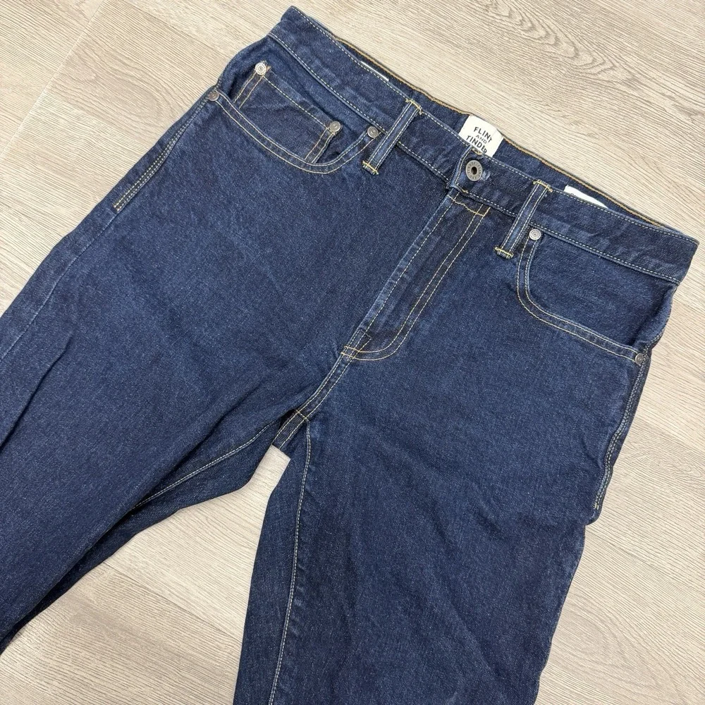 Flint & Tinder 365 Jeans Mens 31x33 Slim Blue White Oak Cone Denim Dark Wash